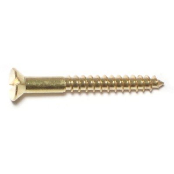 Midwest Fastener Wood Screw, #6, 1-1/4 in, Plain Brass Flat Head Slotted Drive, 25 PK 61896